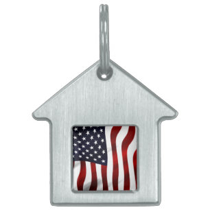 American Flag Patriotic Independence Day Pet ID Tag