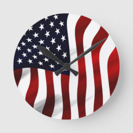 American Flag Patriotic Independence Day Round Clock