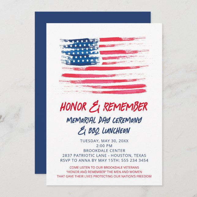 American Flag Patriotic Invitation (Front/Back)