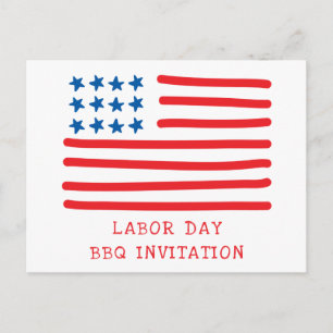 American Flag Patriotic Labour Day BBQ Invitation Postcard