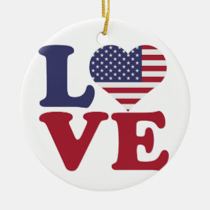 American Flag Patriotic Love Ceramic Ornament