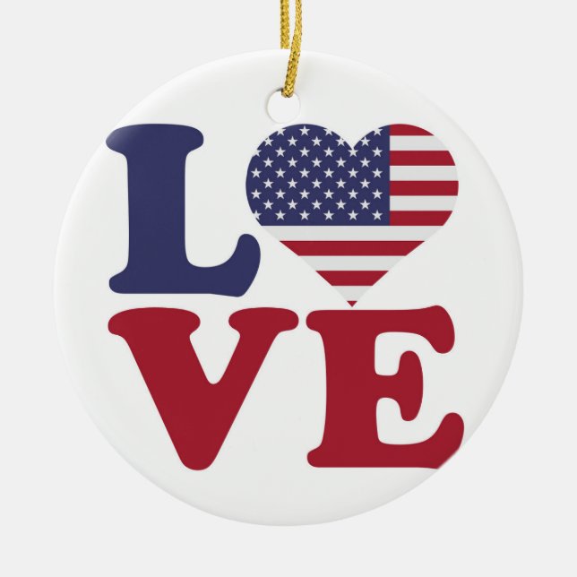 American Flag Patriotic Love Ceramic Ornament (Front)