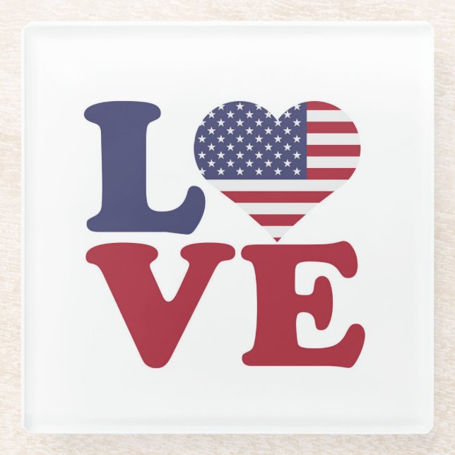 American Flag Patriotic Love Glass Coaster (Front)