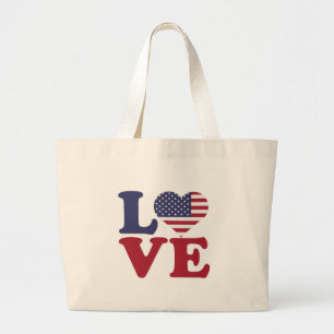 American Flag Patriotic Love Large Tote Bag