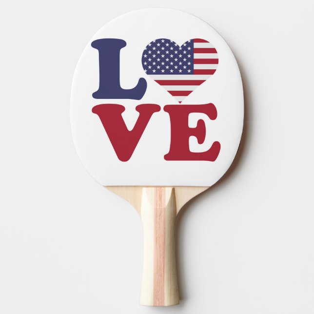 American Flag Patriotic Love Ping Pong Paddle (Front)