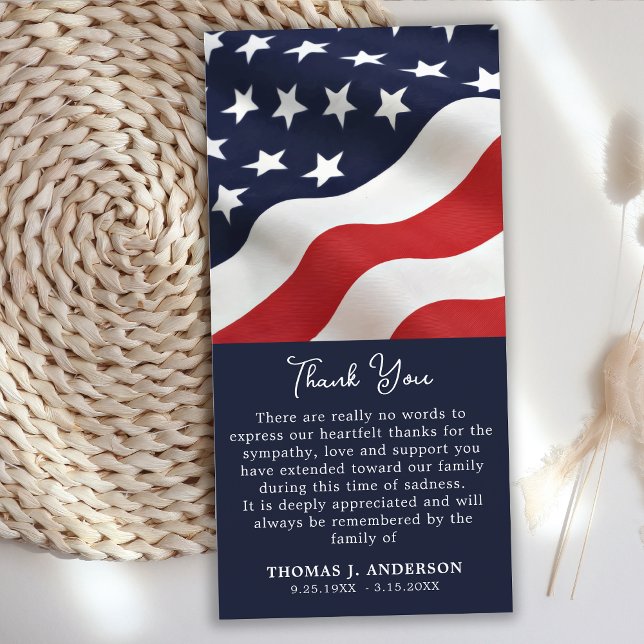 American Flag Patriotic Memorial Veteran Funeral Thank You Card (Creator Uploaded)