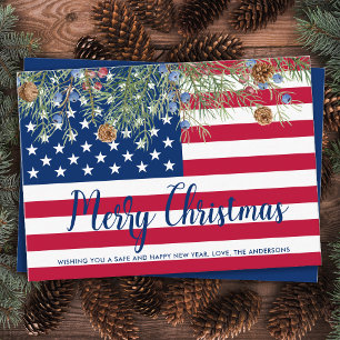 American Flag Patriotic Merry Christmas Holiday Card