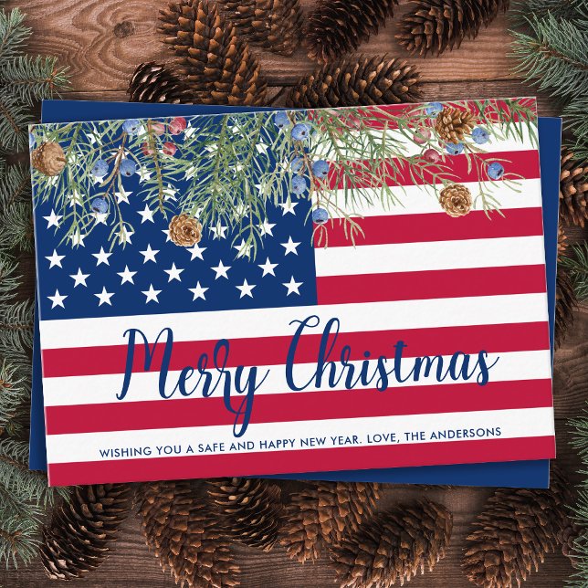 American Flag Patriotic Merry Christmas Holiday Card (Creator Uploaded)