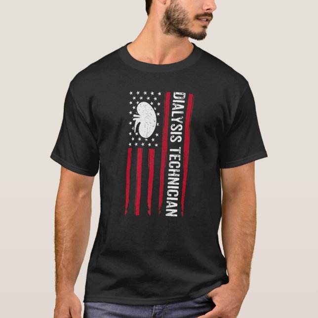 American Flag Patriotic Nephrology Tech Dialysis T T-Shirt (Front)