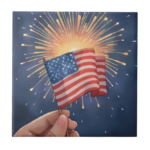 American Flag Patriotic Party Ceramic Tile