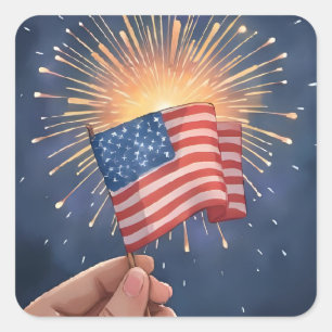 American Flag Patriotic Party Square Sticker