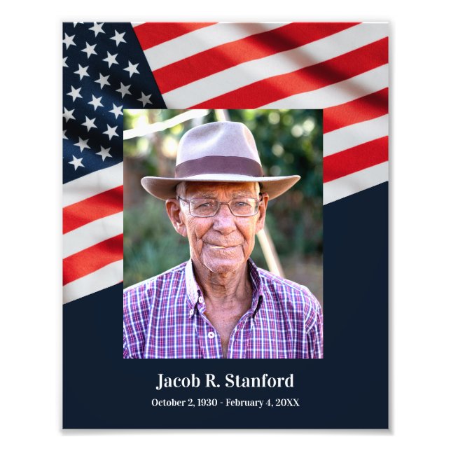 American Flag Patriotic Photo Celebration of Life Print (Front)