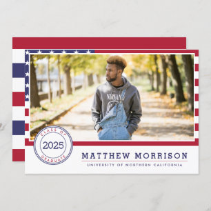 American Flag   Patriotic Photo Graduation Party Invitation