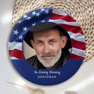 American Flag Patriotic Photo Memorial Funeral  6 Cm Round Badge