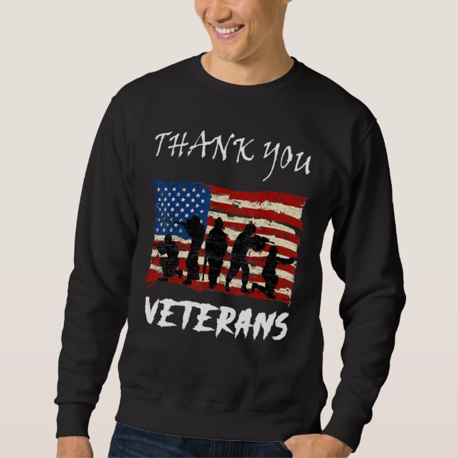 American Flag Patriotic Thank You Veterans Proud V Sweatshirt (Front)