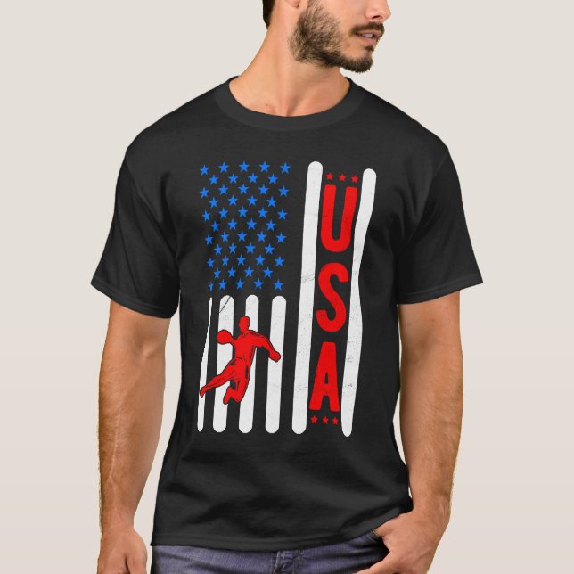 American Flag Patriotic USA Men Women Handball Spo T-Shirt (Front)