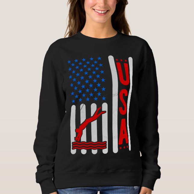 American Flag Patriotic USA Men Women Swimming Fre Sweatshirt (Front)
