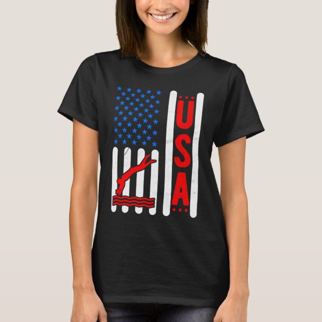 American Flag Patriotic USA Men Women Swimming Fre T-Shirt (Front)