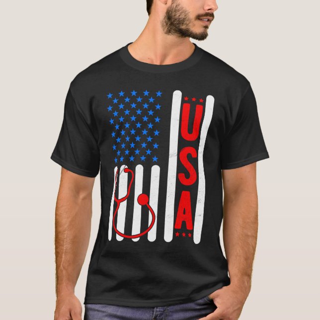 American Flag Patriotic USA Nurse Life RN LPN CNA  T-Shirt (Front)