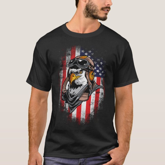 American Flag Patriotic Veteran Bald Eagle Pilot D T-Shirt (Front)