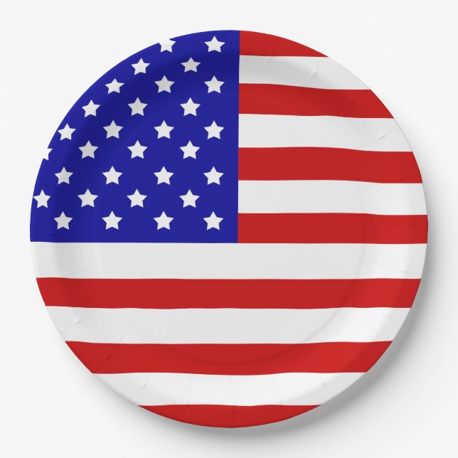 American Flag Patriotism Independence Day July 4 Paper Plate (Front)