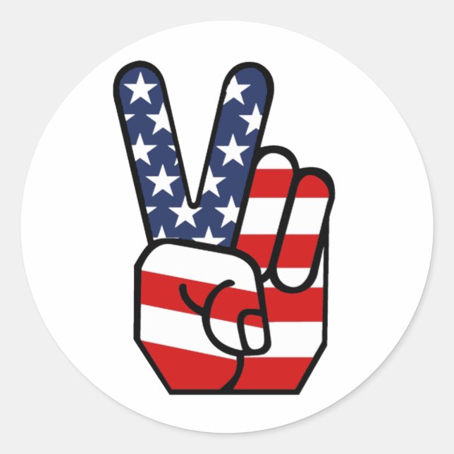 American Flag Peace Hand Classic Round Sticker (Front)