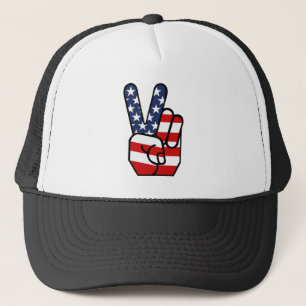 American Flag Peace Hand Trucker Hat