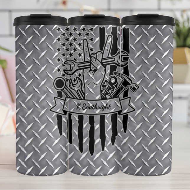 American Flag Peace Mechanic Tools Thermal Tumbler (Creator Uploaded)