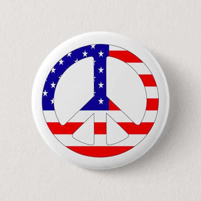 American Flag Peace Sign Button Pin Badge (Front)