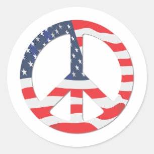 American Flag Peace Sign Classic Round Sticker