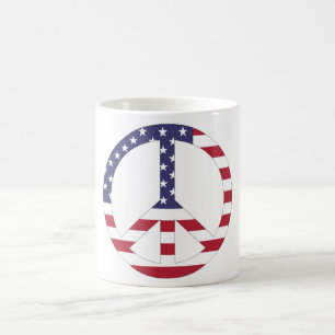 AMERICAN FLAG PEACE SIGN COFFEE MUG