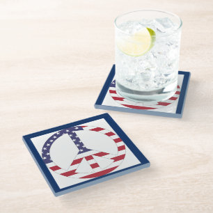 AMERICAN FLAG PEACE SIGN GLASS COASTER
