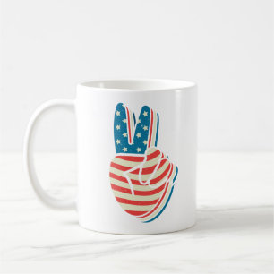 American Flag Peace Sign Hand 4th of July Coffee Mug