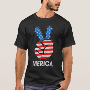 American Flag Peace Sign Hand 4th Of July Men Wome T-Shirt