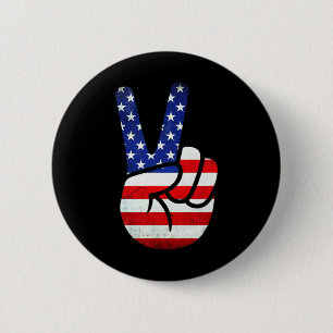 American Flag Peace Sign Hand 4th Of July Patrioti 6 Cm Round Badge