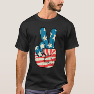 American Flag Peace Sign Hand 4th of July Patrioti T-Shirt