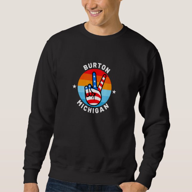 American Flag Peace Sign Hand Burton Michigan Mi Sweatshirt (Front)