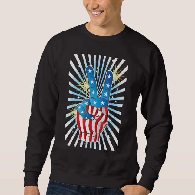 American Flag Peace Sign Hand   Fourth of July Sweatshirt (Front)