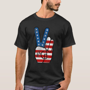 American Flag Peace Sign Hand Fourth Of July T-Shirt