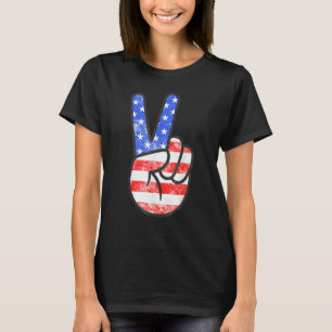 American Flag Peace Sign Hand Fourth Of July T-Shirt