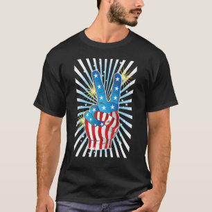 American Flag Peace Sign Hand   Fourth of July T-Shirt