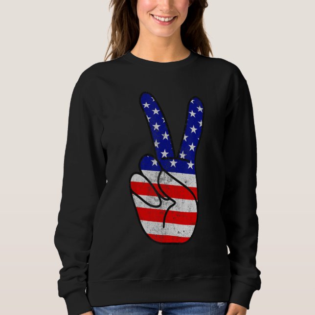 American Flag Peace Sign Hand Patriotic 4th Of Jul Sweatshirt (Front)