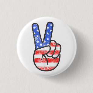 American Flag Peace Sign Hand T-Shirt Fourth of Ju 3 Cm Round Badge