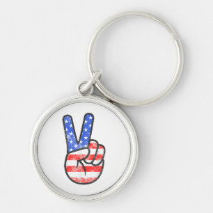 American Flag Peace Sign Hand T-Shirt Fourth of Ju Key Ring