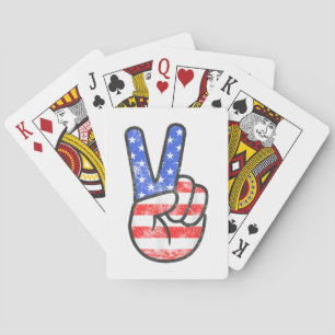 American Flag Peace Sign Hand T-Shirt Fourth of Ju Playing Cards