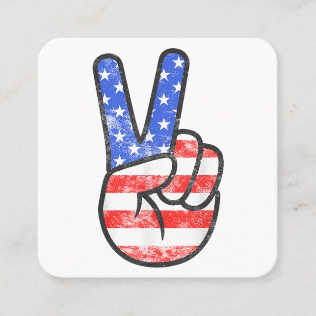 American Flag Peace Sign Hand T-Shirt Fourth of Ju Square Business Card (Front)