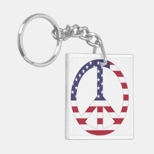 AMERICAN FLAG PEACE SIGN KEY RING