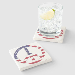 AMERICAN FLAG PEACE SIGN STONE COASTER