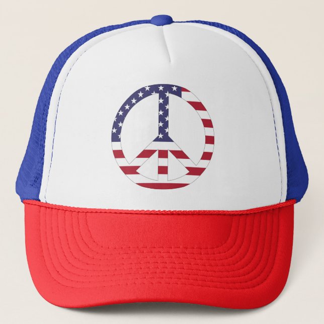 AMERICAN FLAG PEACE SIGN TRUCKER HAT (Front)