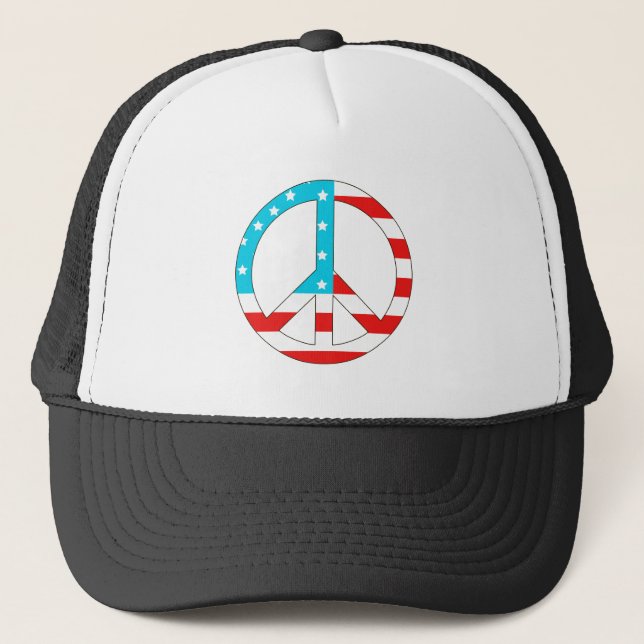 American Flag Peace Sign Trucker Hat (Front)